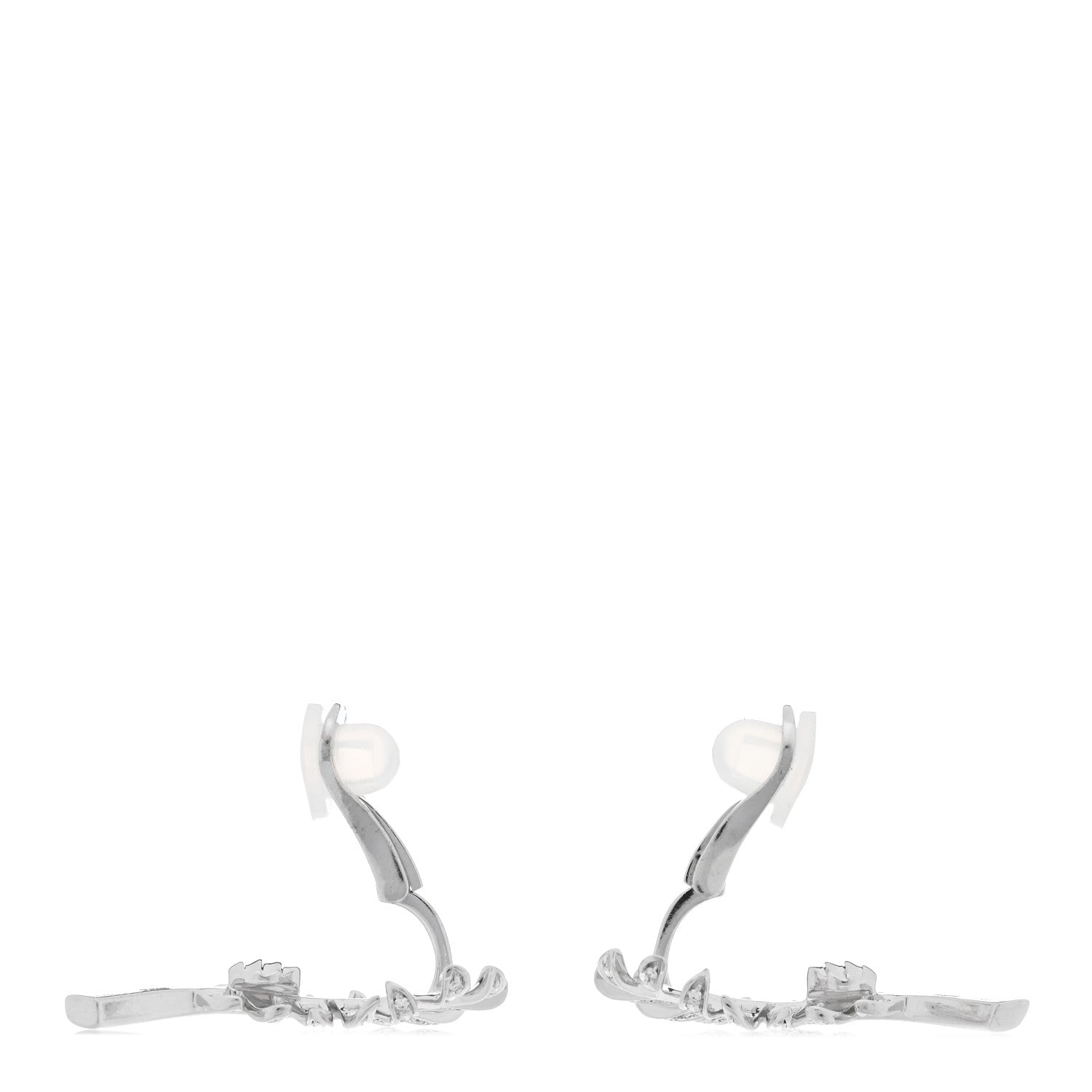 Chanel 18K White Gold Diamond Plume De Chanel Clip On Earrings 3 of 4