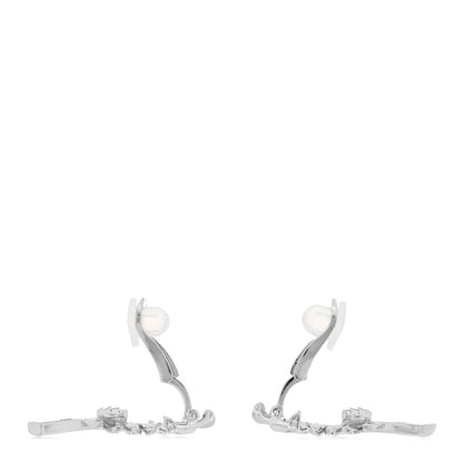 Chanel 18K White Gold Diamond Plume De Chanel Clip On Earrings 3 of 4