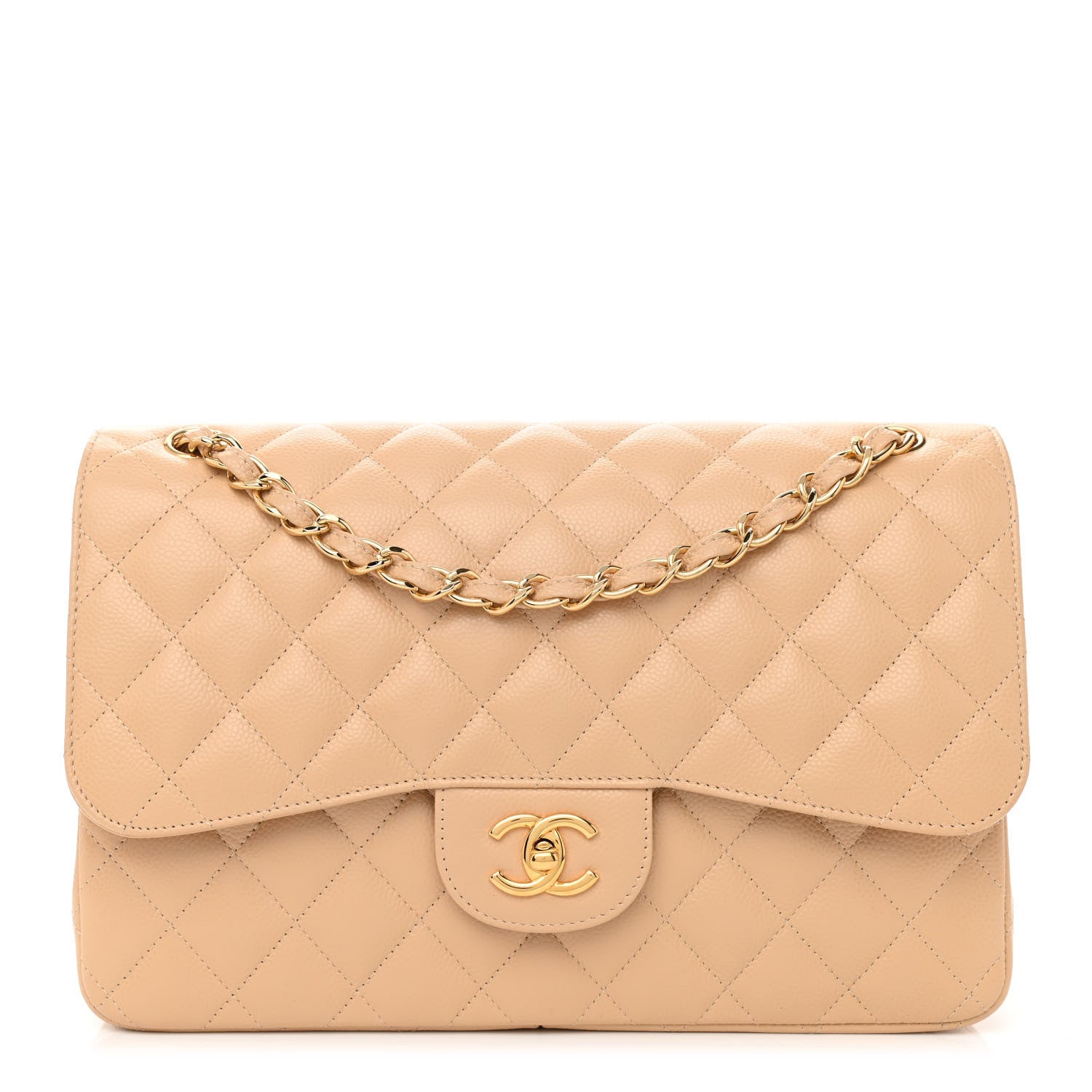 Chanel Caviar Quilted Jumbo Double Flap Beige 1 of 10