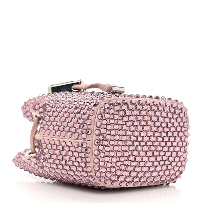 Prada Satin Crystal Metal Triangle Logo Mini Drawcord Pouch Shoulder Bag Alabastro 4 of 10