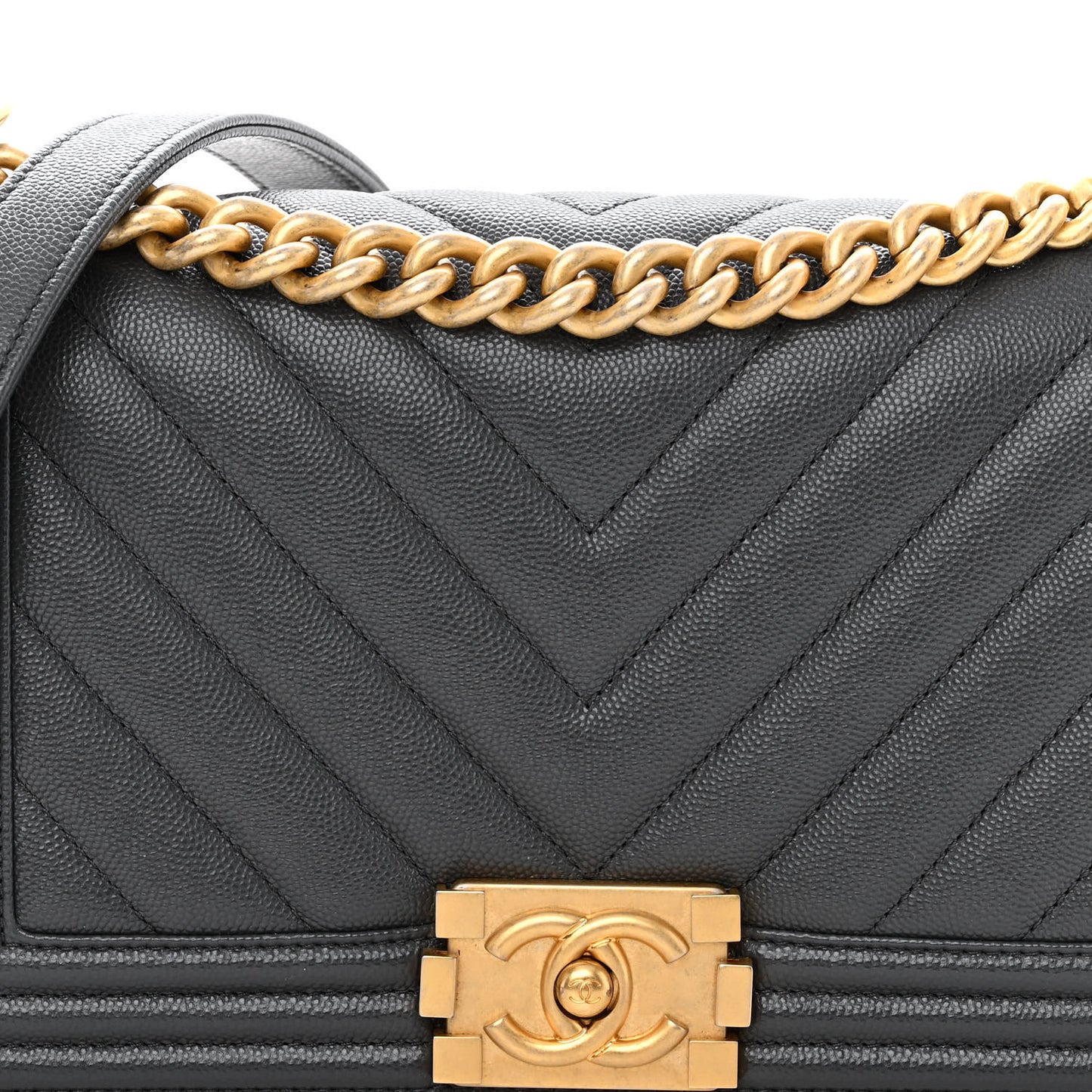 Caviar Chevron Quilted Medium Boy Flap Dark Grey