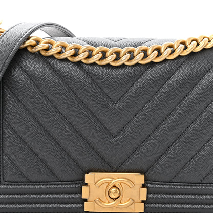 Chanel Caviar Chevron Quilted Medium Boy Flap Dark Grey 4 of 10