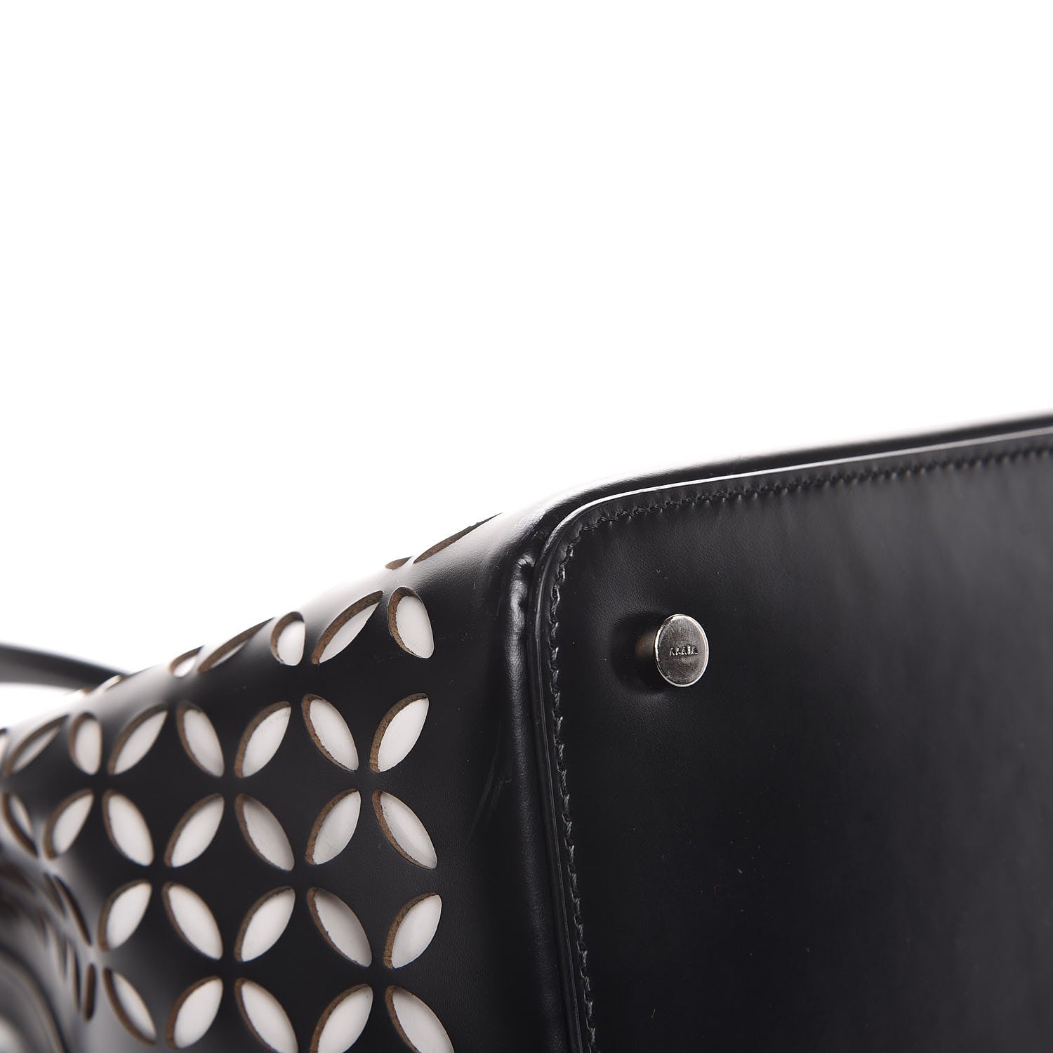 Alaia Calfskin Laser Cut Petale Mina 32 Bag Black White 12 of 14