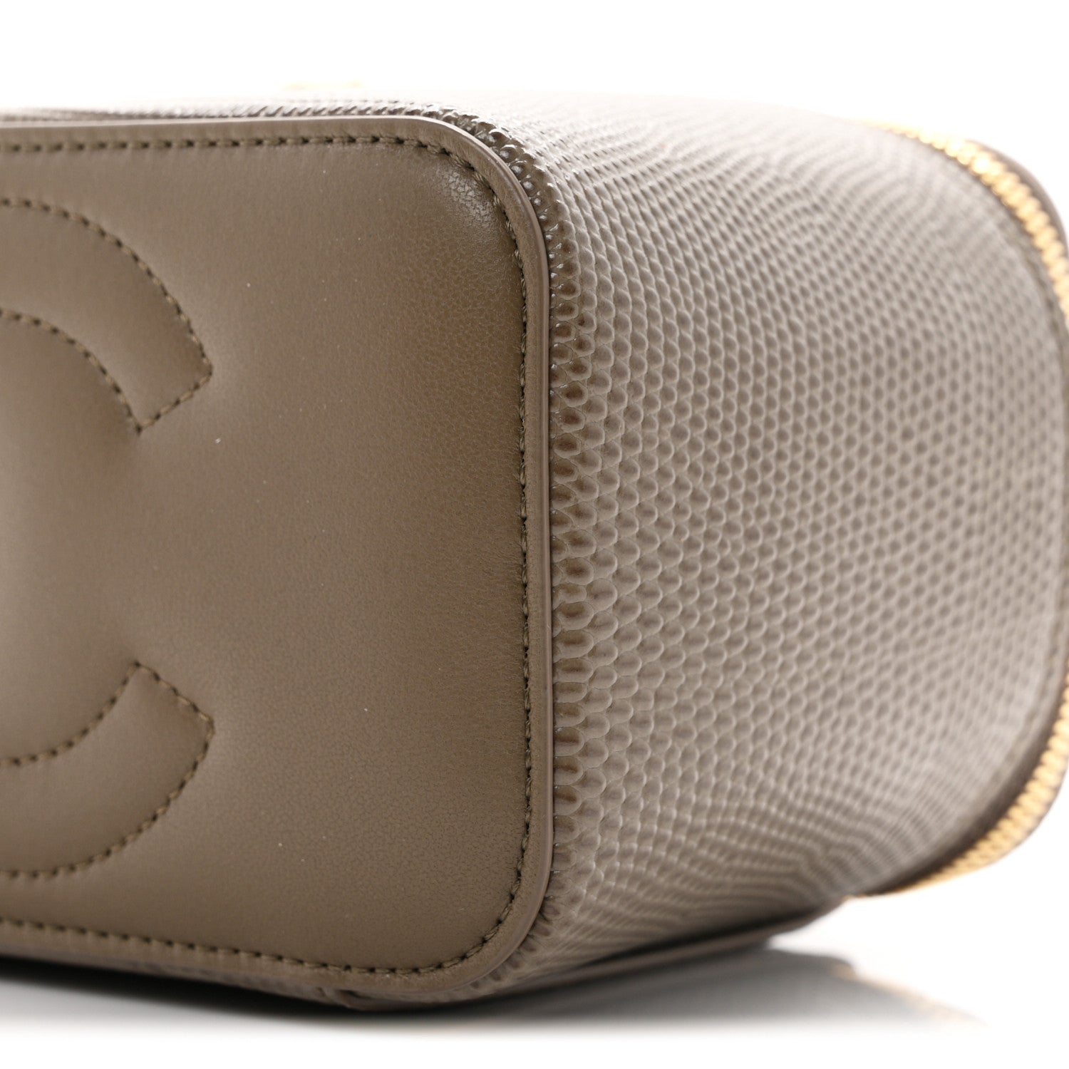 Chanel Calfskin Lizard Embossed Top Handle Vanity With Chain Dark Khaki 10 of 11