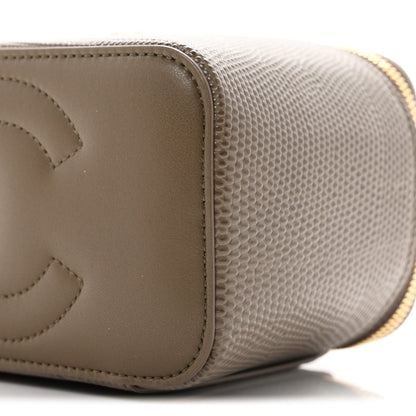 Chanel Calfskin Lizard Embossed Top Handle Vanity With Chain Dark Khaki 10 of 11