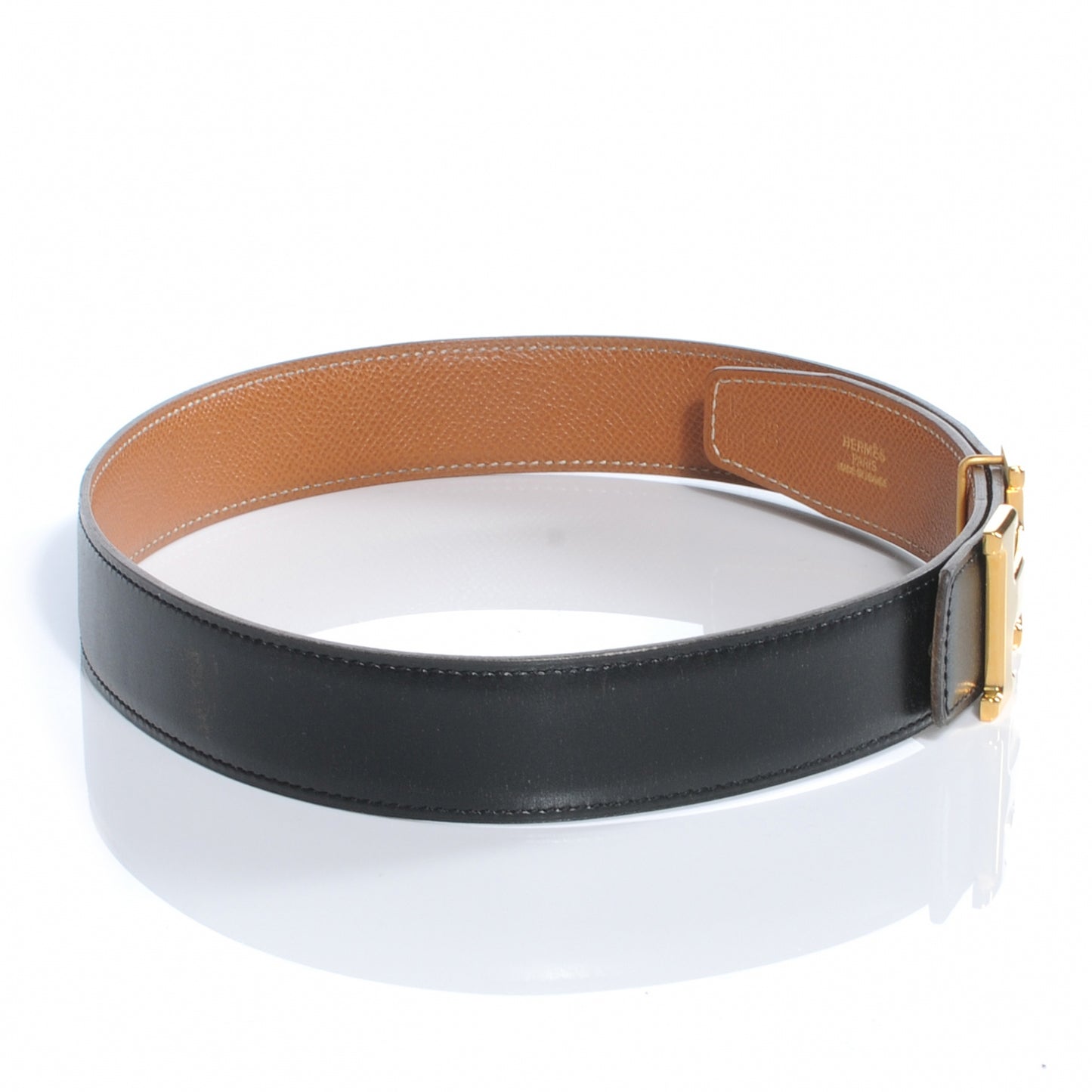 Box Courchevel 32mm H Belt 65 Black Gold