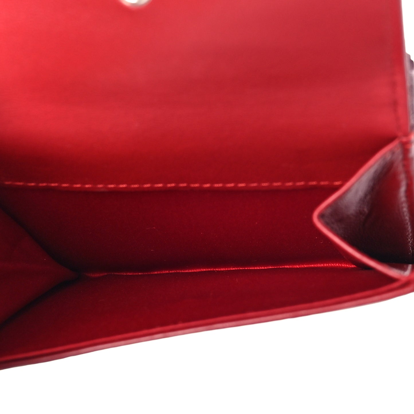 Lambskin Camellia Embossed Compact French Flap Wallet Red