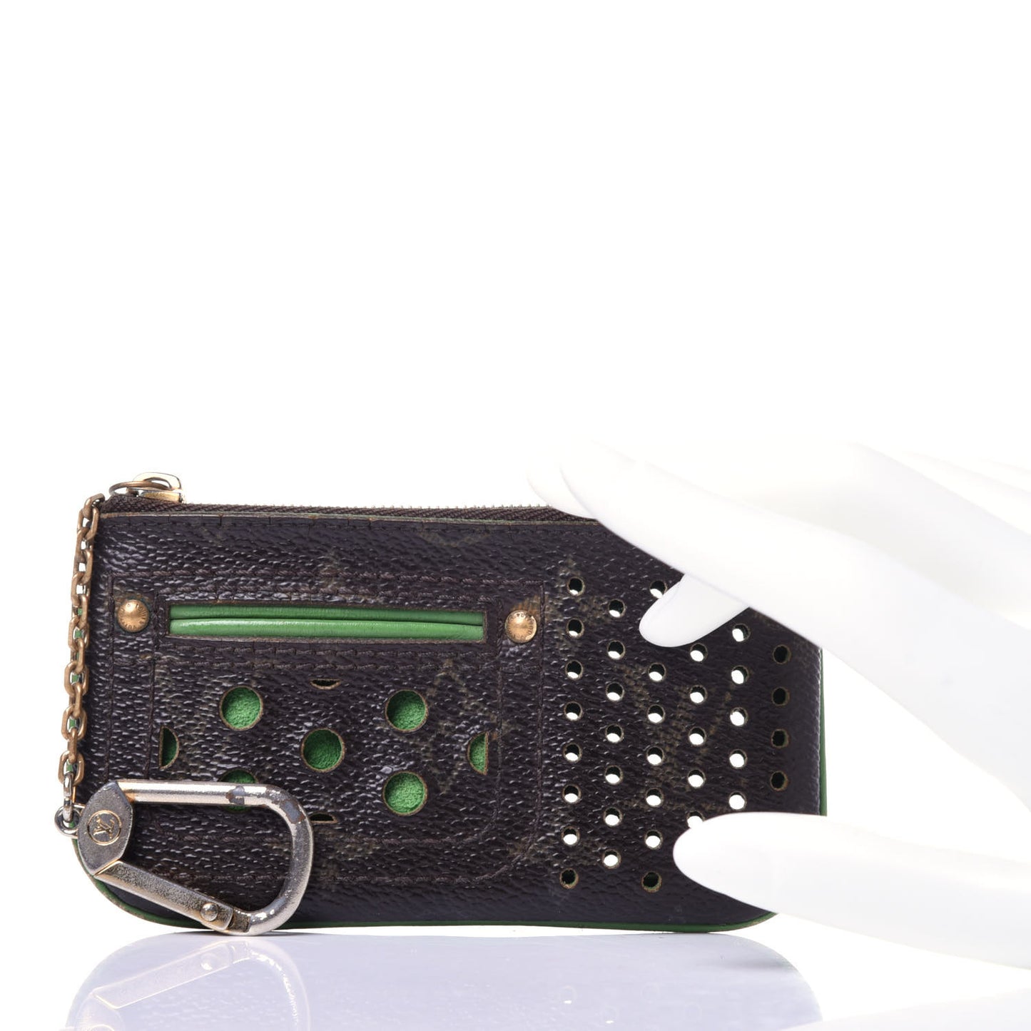 Monogram Perforated Key Pouch Green