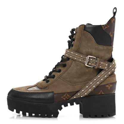 Louis Vuitton Suede Calfskin Monogram Laureate Platform Desert Boots 39 Kaki 1 of 10