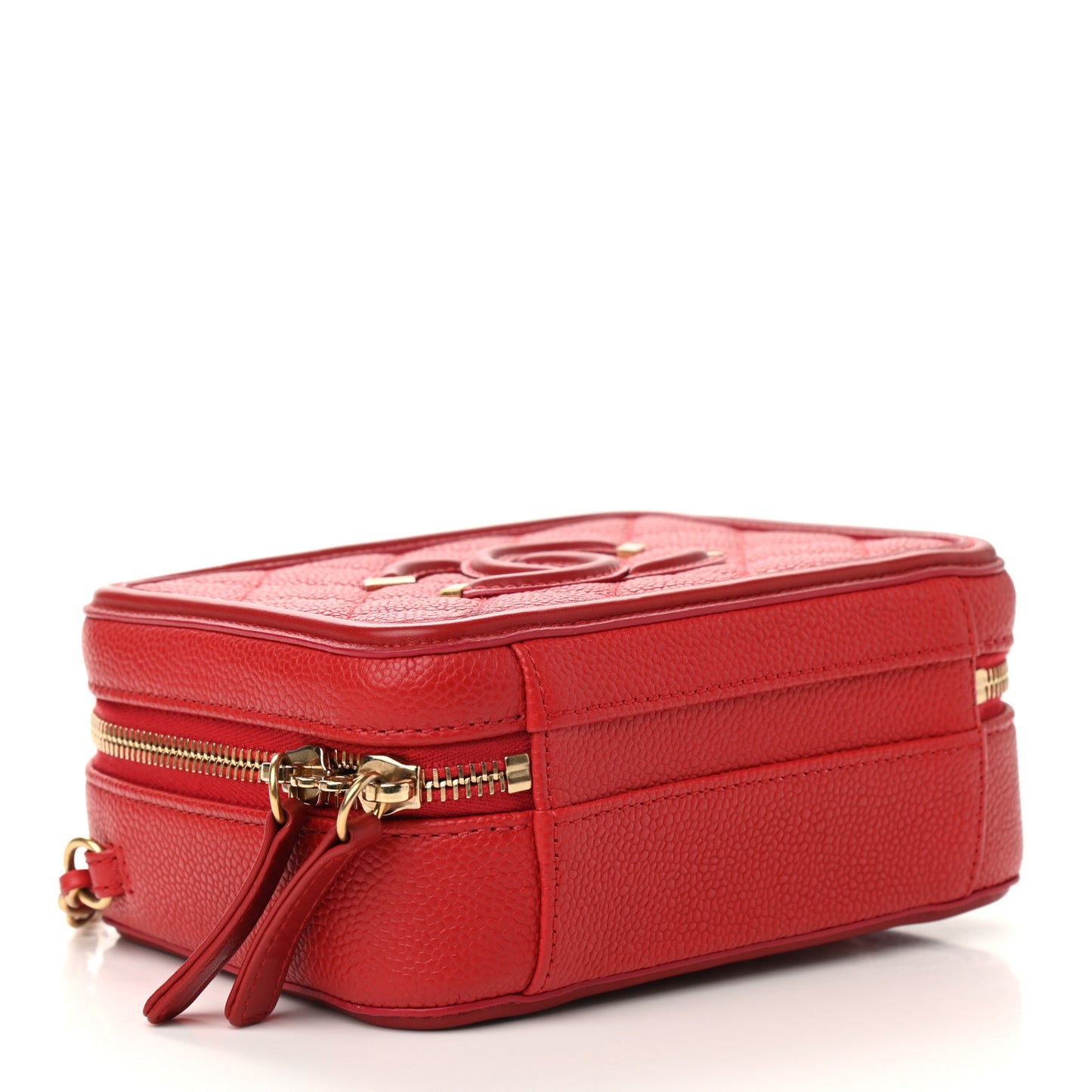 Caviar Quilted Small CC Filigree Vanity Case Red