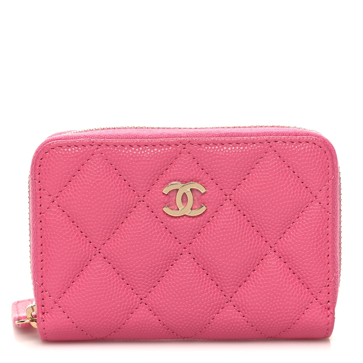 Caviar Quilted Zip Coin Purse Pink