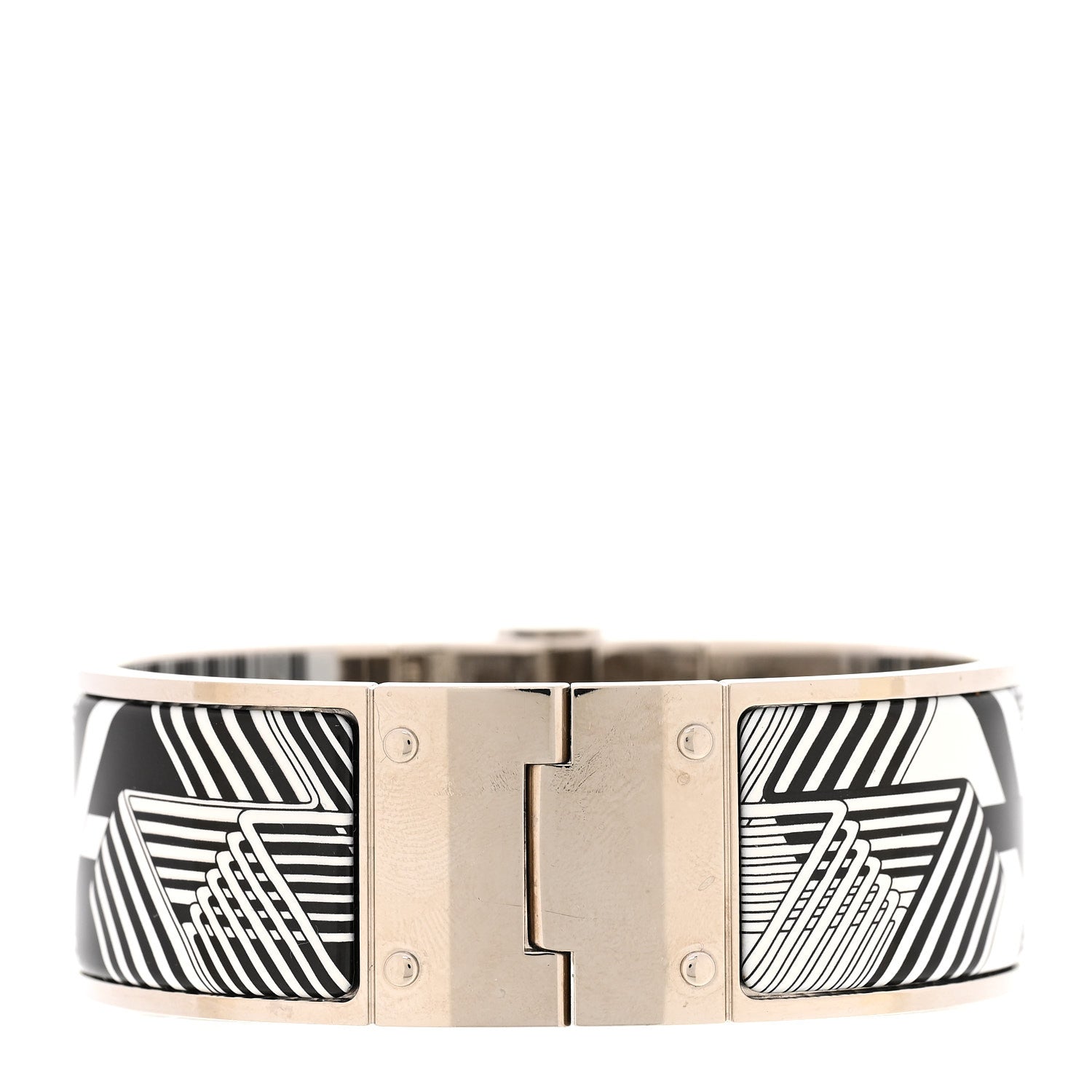 Hermes Enamel Printed Wide Charniere Sangles En ZigZag Hinged Bracelet S Positif Negatif 3 of 4