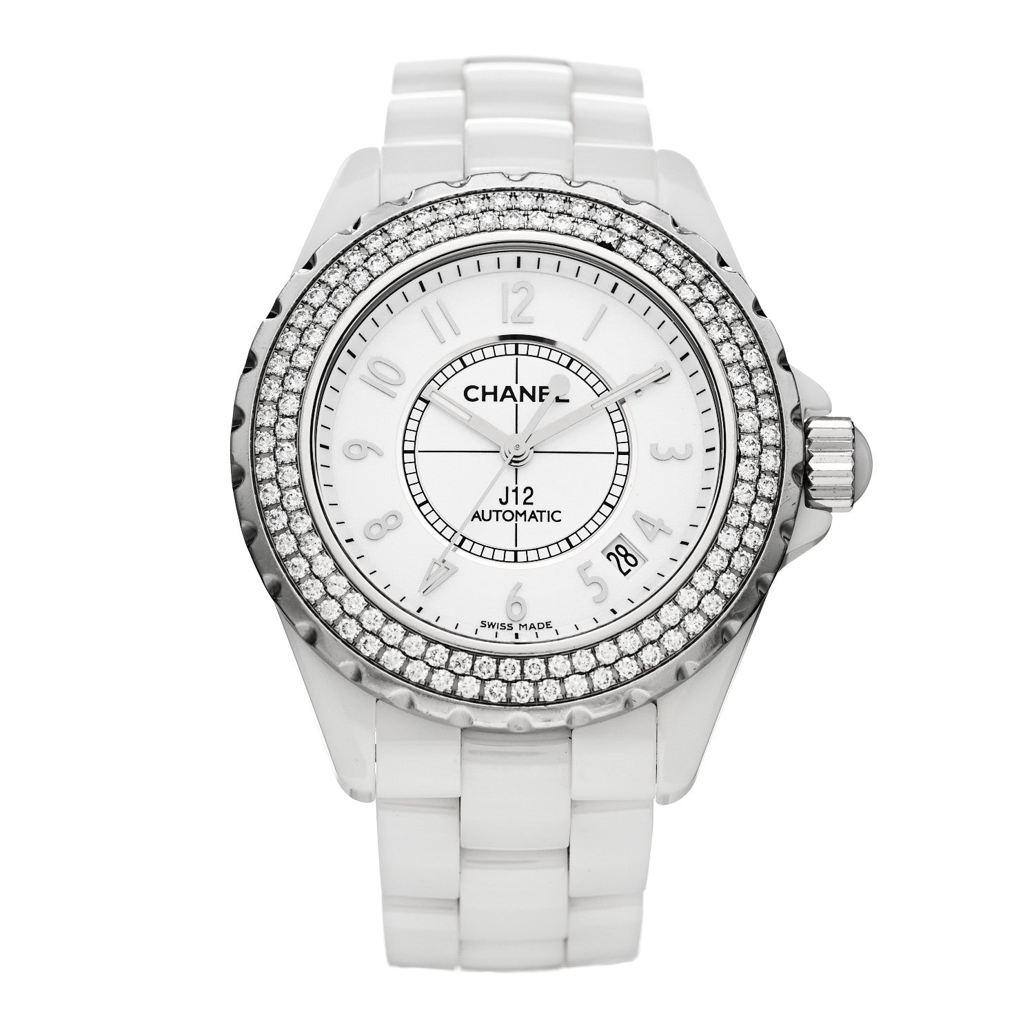 Chanel Stainless Steel Ceramic Diamond Pave Bezel 38mm J12 Automatic Watch White 1 of 5