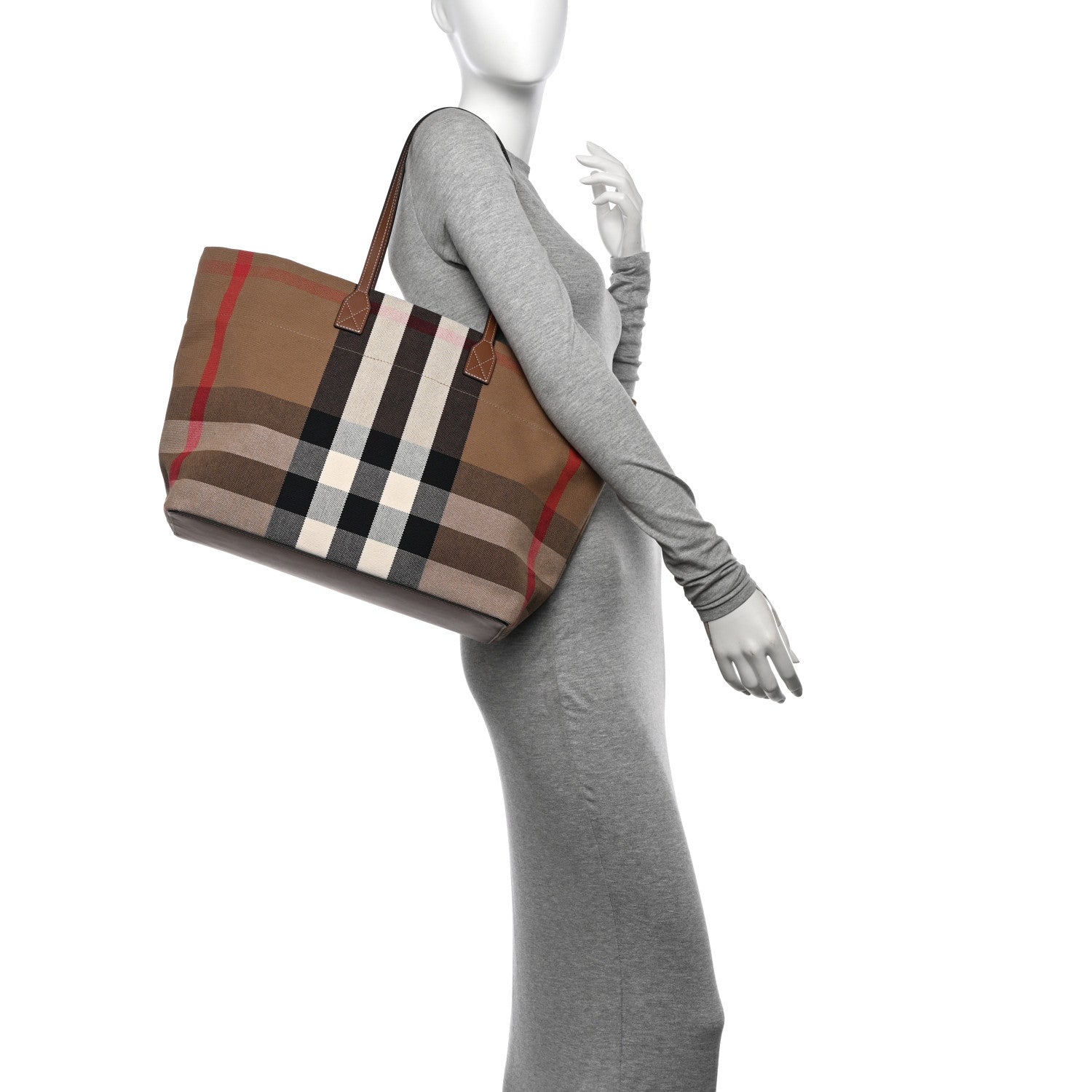Burberry Giant Check Canvas Medium London Tote Taupe Brown 2 of 11