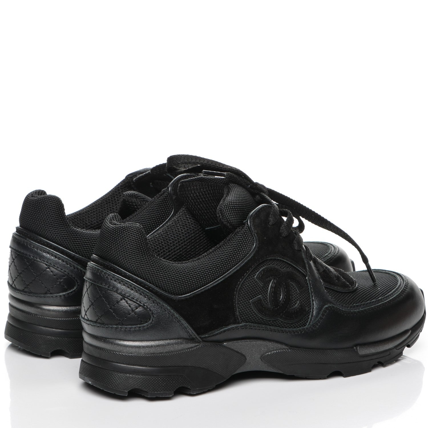 Chanel Toile Suede Calfskin CC Sneakers 36.5 Black 4 of 7