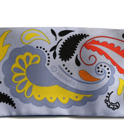 Hermes Silk Guepards Bandana Twilly Bleu Ciel Jaune Vif 4 of 4