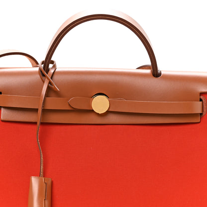 Hermes Vache Hunter Toile Herbag Zip Retourne 31 PM Orange Mecano Fauve 9 of 12