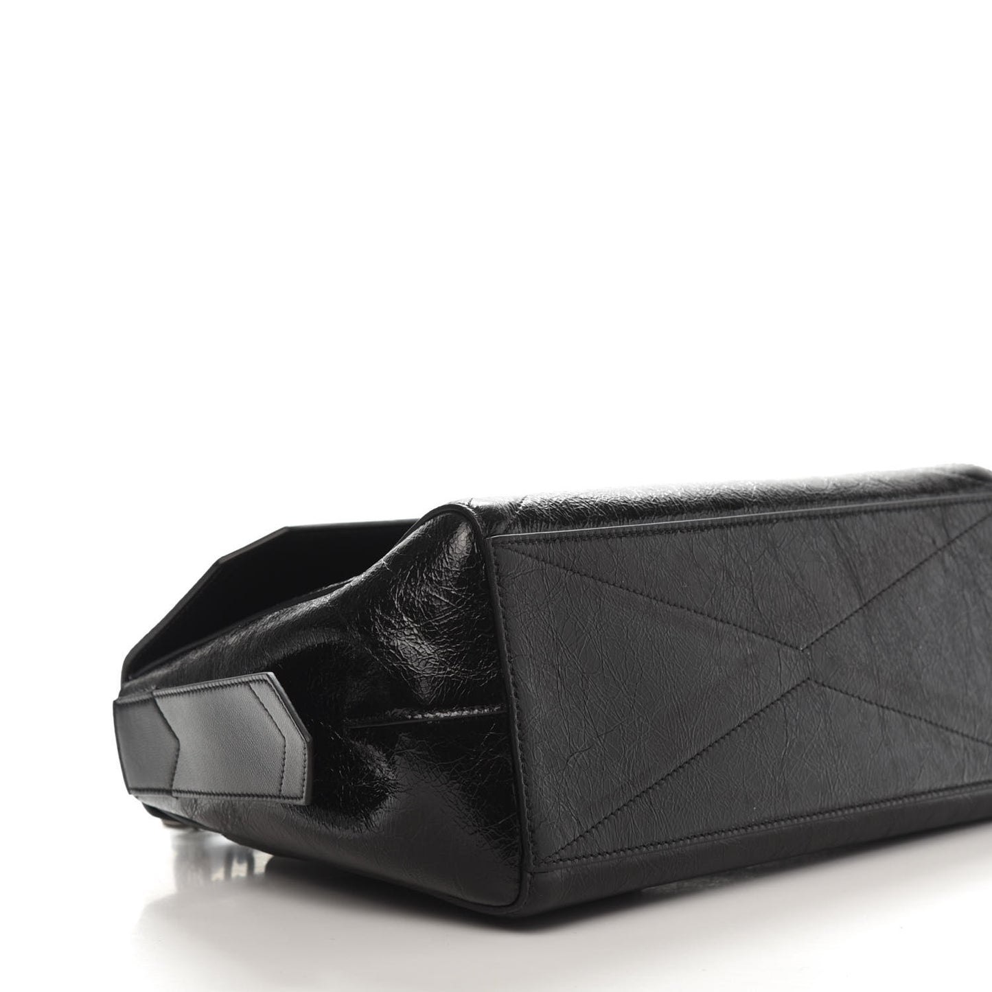 Creased Patent Calfskin Medium ID Flap Black