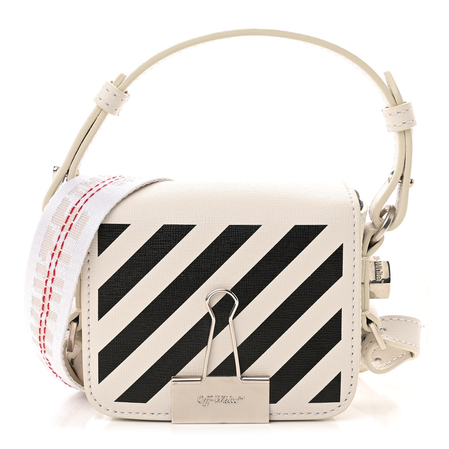 Saffiano Striped Baby Diag Binder Clip Bag White Black
