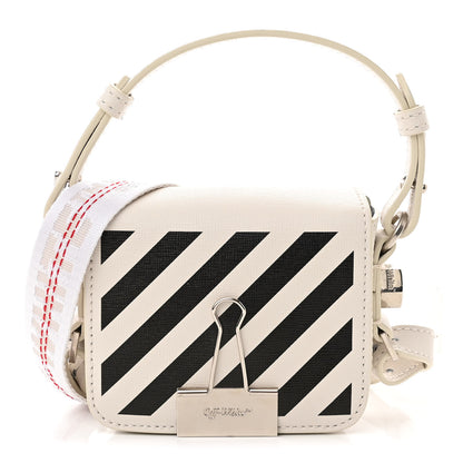 Off-White Saffiano Striped Baby Diag Binder Clip Bag White Black 1 of 12