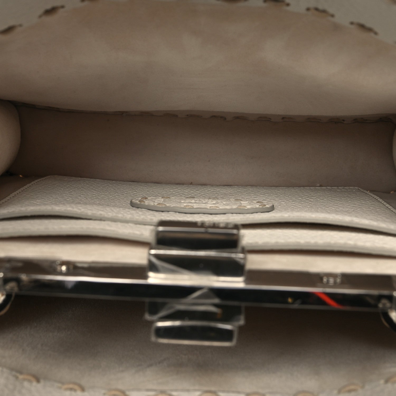 Fendi Vitello Granato Camoscio Elaphe Python Print Macro Stitchings Small Peekaboo I SEE U Iconic Satchel White Roccia 5 of 11