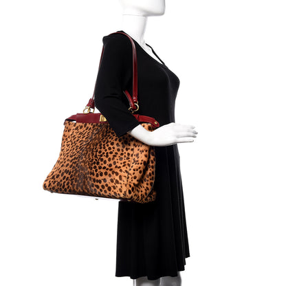 Fendi Calf Hair Leopard Print Large Peekaboo Iconic Satchel Rosso Cilegia 2 of 14