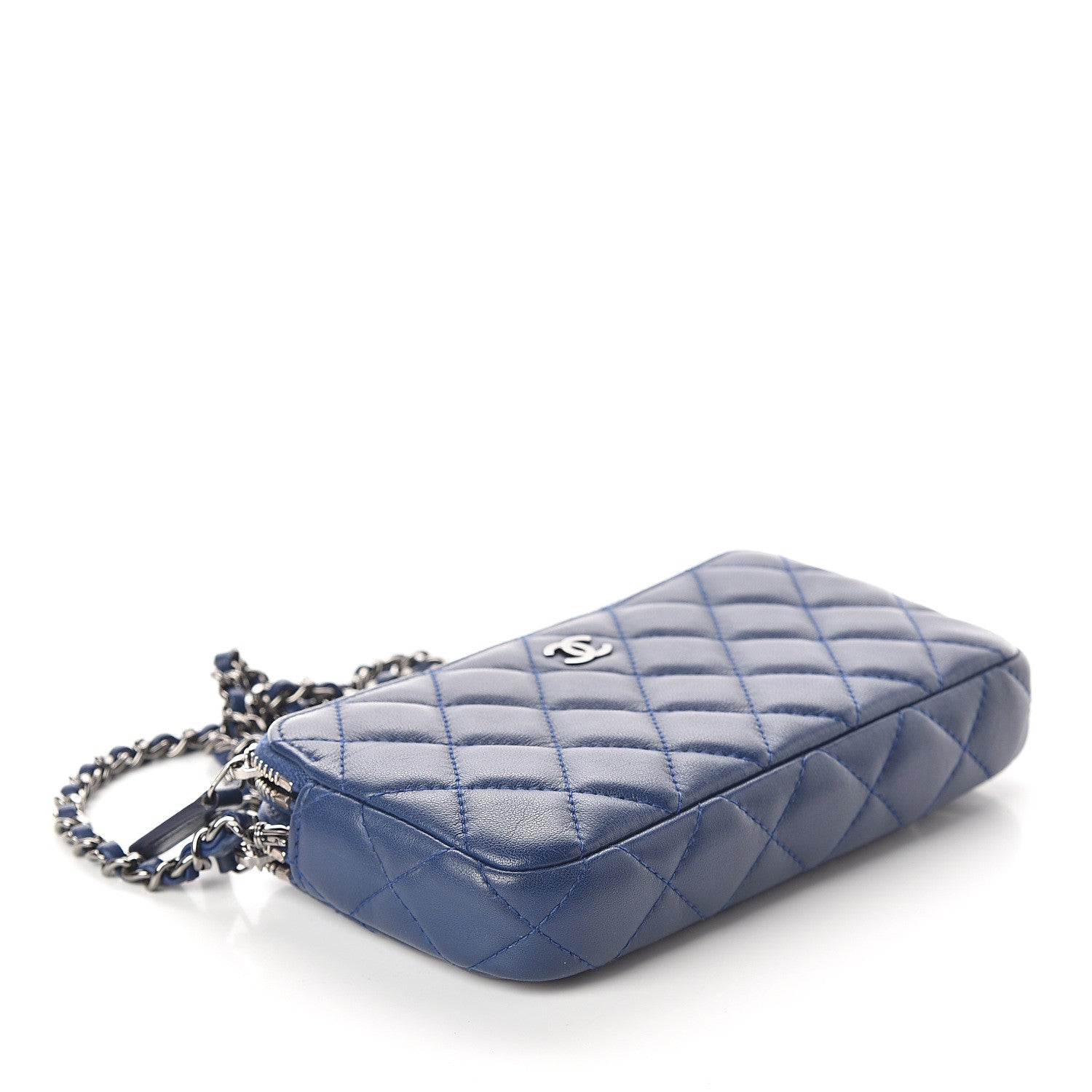 Chanel Lambskin Quilted Small Clutch With Chain Blue 3 of 8