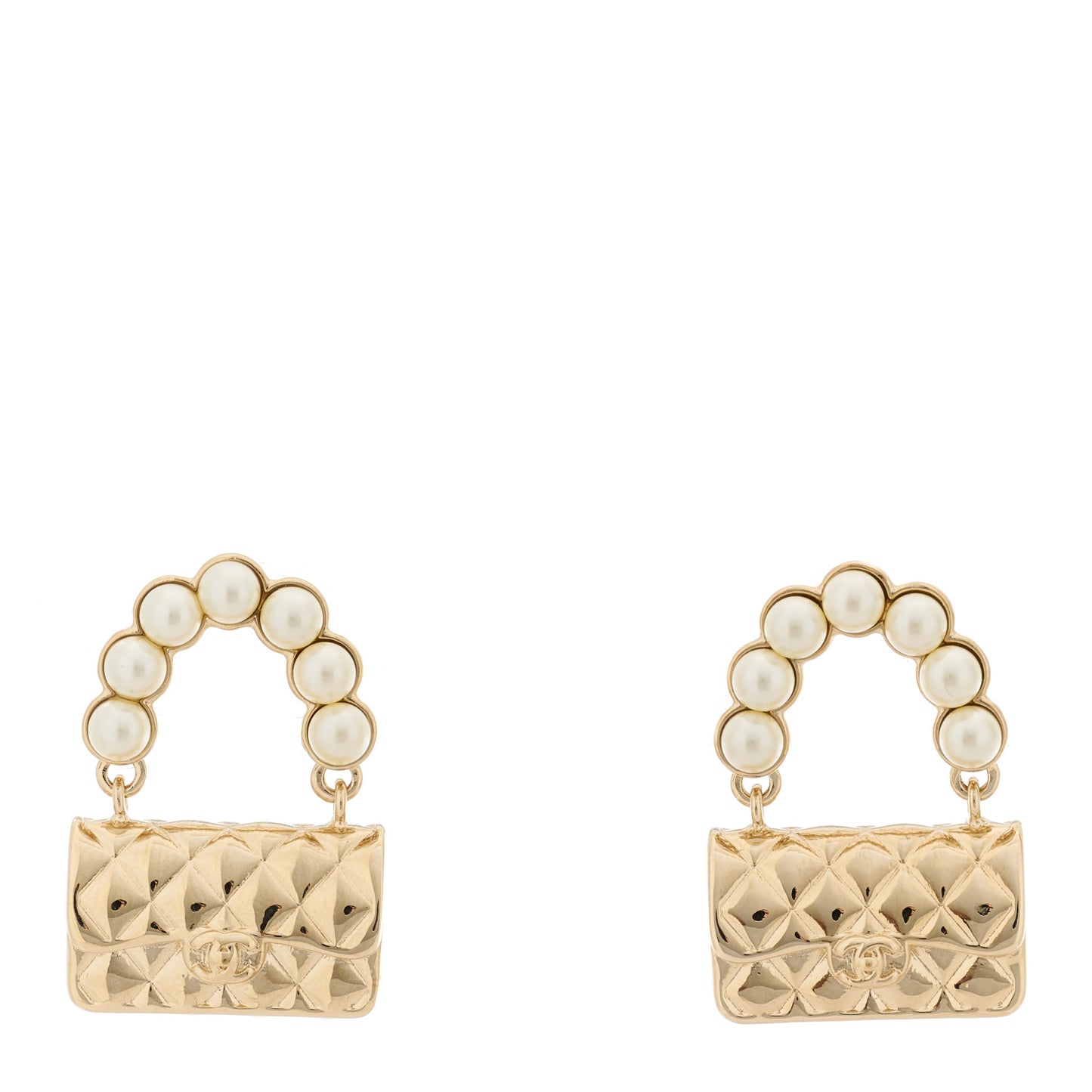 Pearl Quilted CC Flap Bag Earrings Gold