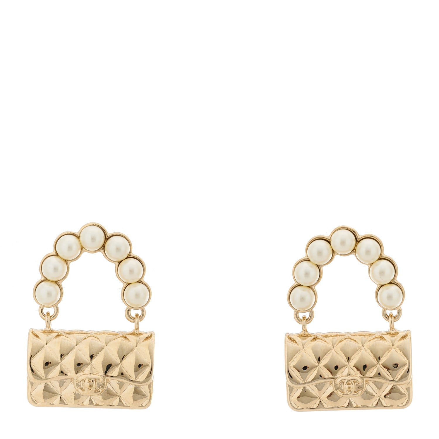 Chanel Pearl Quilted CC Flap Bag Earrings Gold 1 of 5