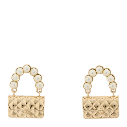 Chanel Pearl Quilted CC Flap Bag Earrings Gold 1 of 5