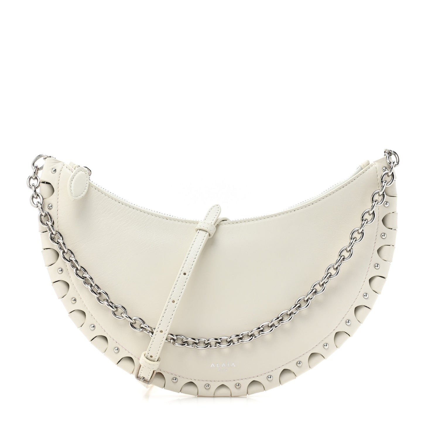 Lambskin Studded Chain Demi Lune Bag Ivory