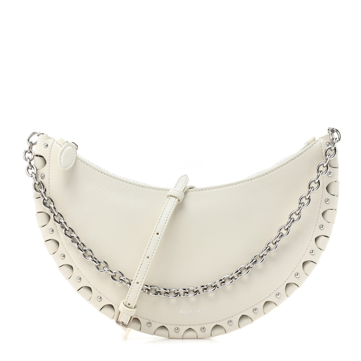 Alaia Lambskin Studded Chain Demi Lune Bag Ivory 1 of 8