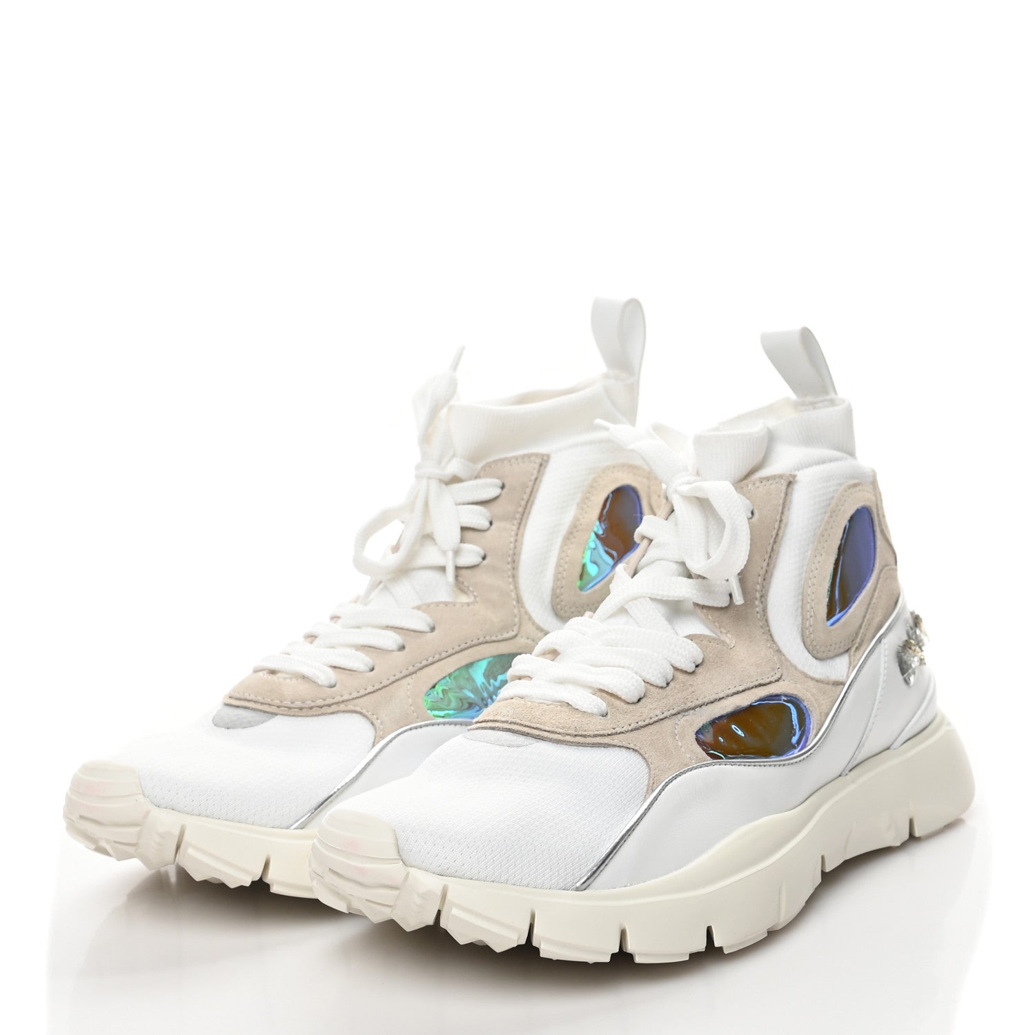 Valentino Garavani Mix Media Crystal Womens High Top Chunky Sneakers 41 White 3 of 10