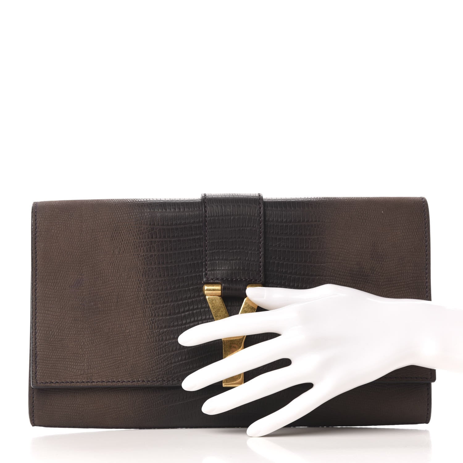 Saint Laurent Calfskin Lizard Embossed Classic Y Clutch Brown 2 of 6