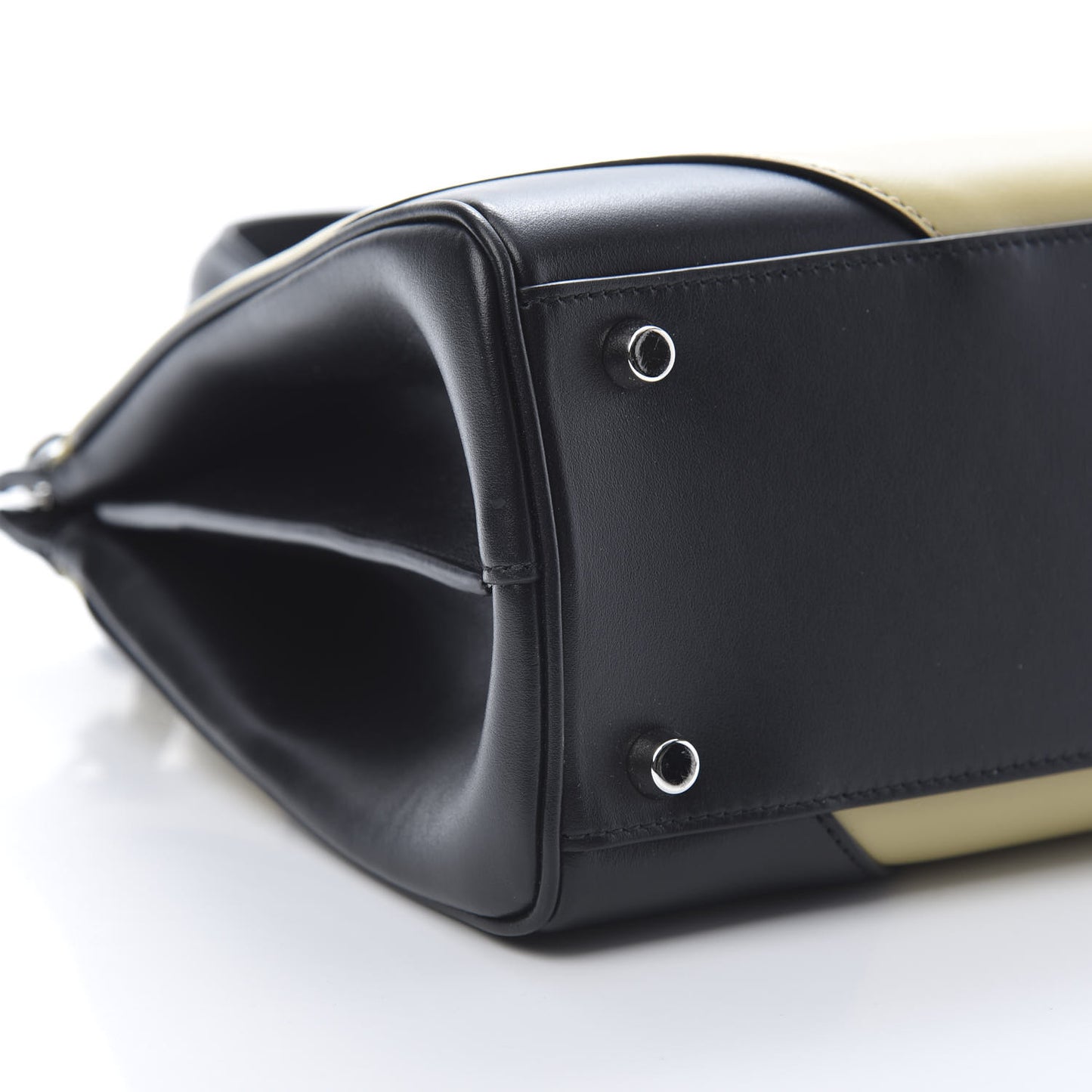 Smooth Calfskin Diagonal Striped Small Zumi Top Handle Bag Black Beige