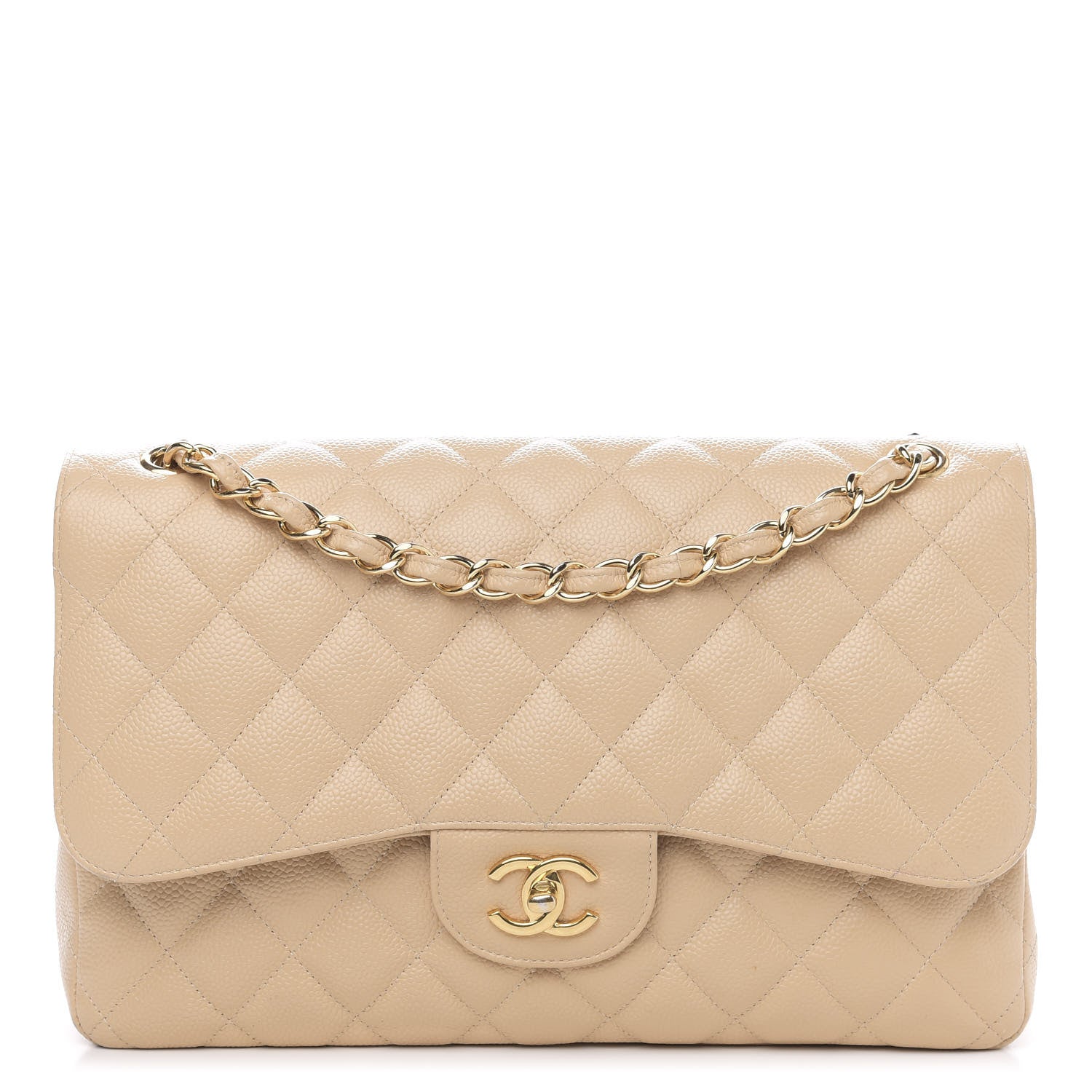 Chanel Caviar Quilted Jumbo Double Flap Light Beige 1 of 16