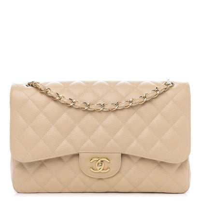 Chanel Caviar Quilted Jumbo Double Flap Light Beige 1 of 16