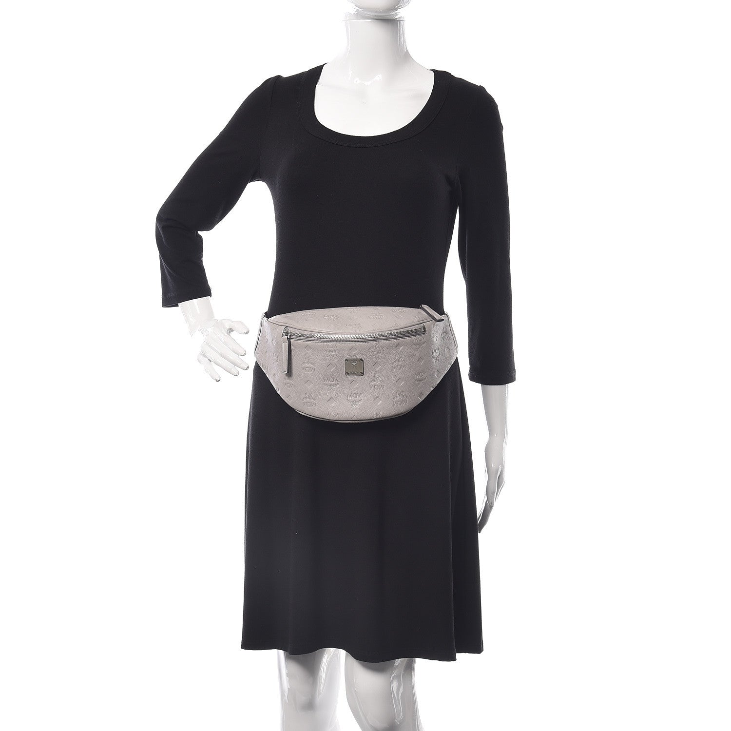 MCM Calfskin Ottomar Monogram Belt Bag Dove 2 of 9