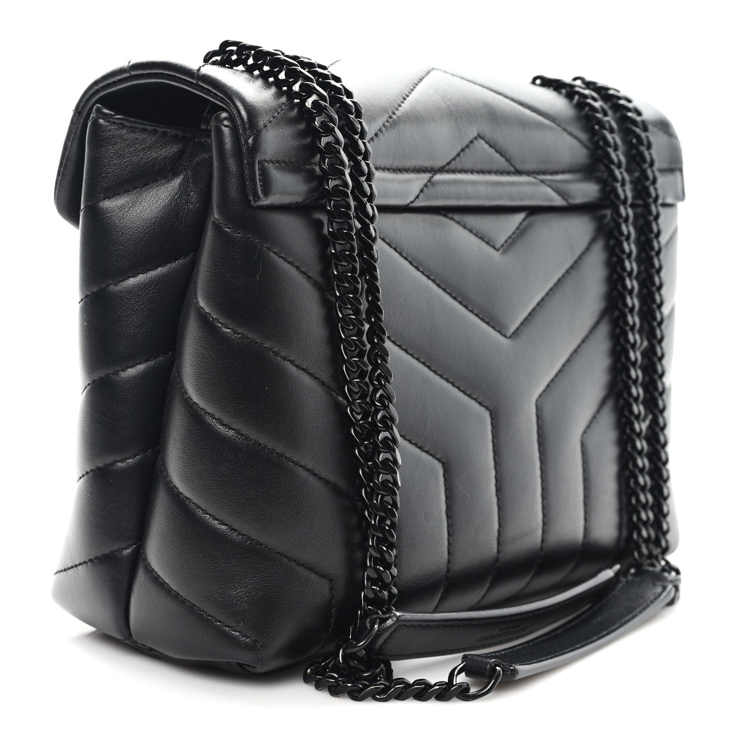 Saint Laurent Calfskin Y Quilted Monogram Monochrome Small Loulou Chain Satchel Black 3 of 12
