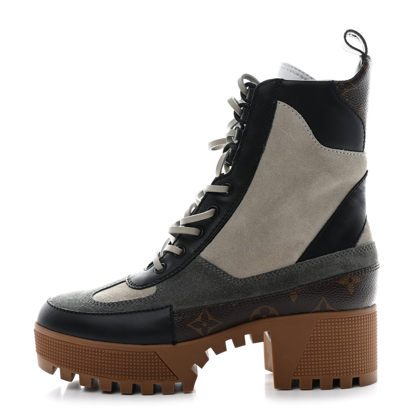 Suede Calfskin Monogram Laureate Platform Desert Boots 37 Grey
