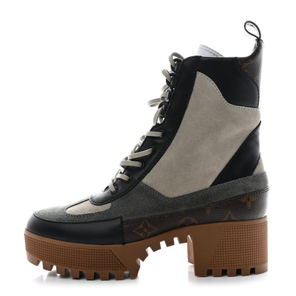 Louis Vuitton Suede Calfskin Monogram Laureate Platform Desert Boots 37 Grey 1 of 12