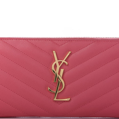 Saint Laurent Grain De Poudre Matelasse Chevron Monogram Zip Around Wallet Bubblegum 7 of 8