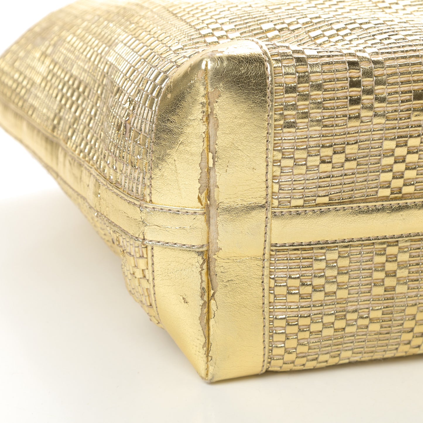 Canvas Metallic Calfskin Woven FF Roll Tote Gold