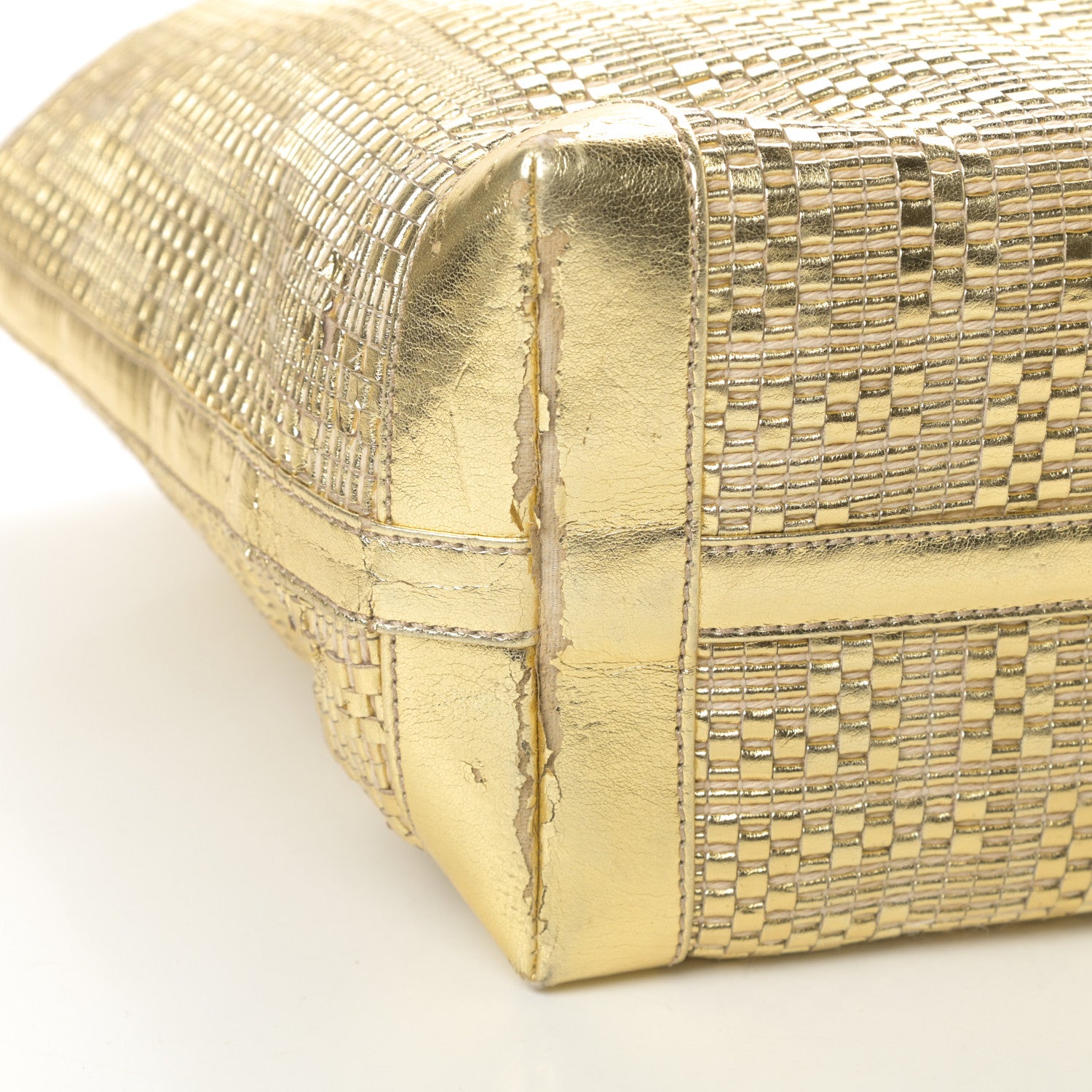 Fendi Canvas Metallic Calfskin Woven FF Roll Tote Gold 13 of 16