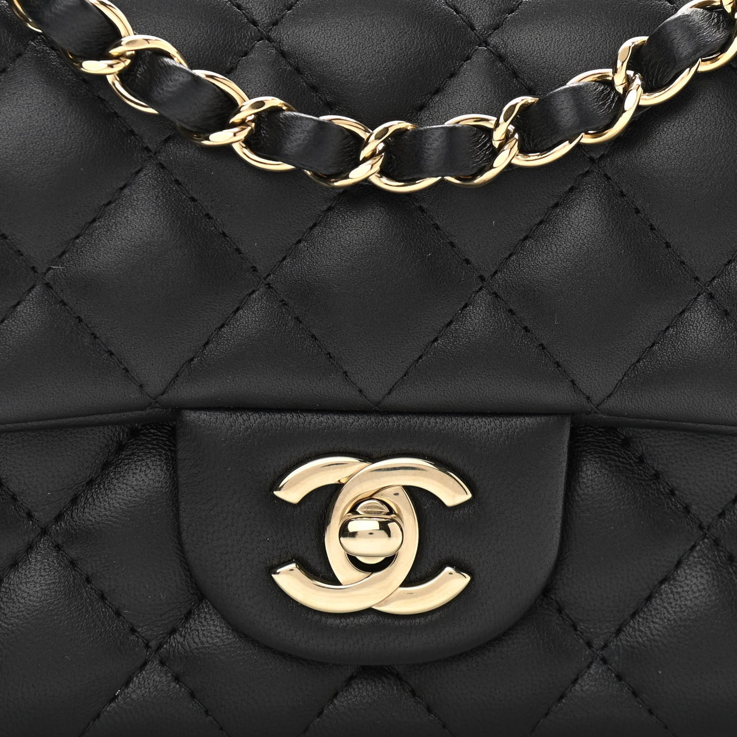 Lambskin Quilted Mini Rectangular Flap Black