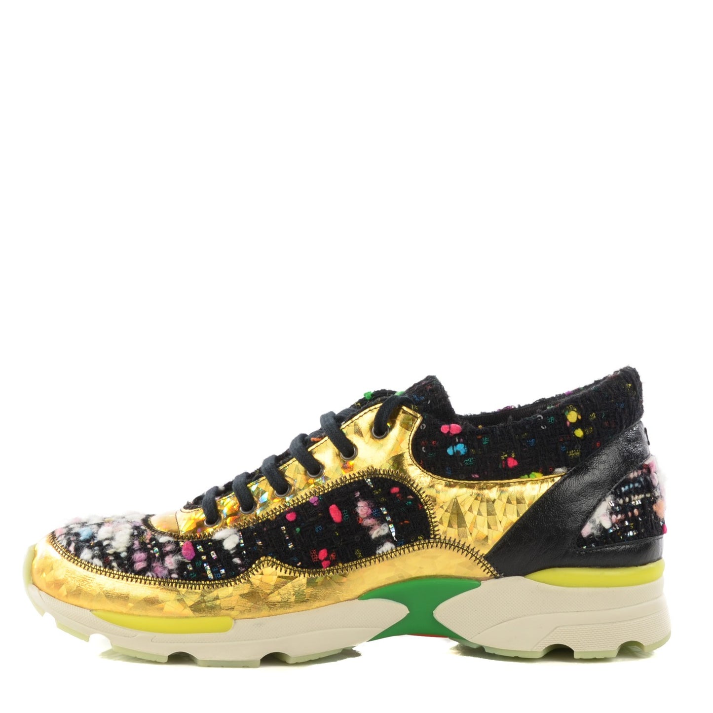 Tweed Lambskin Runway Sneakers 39 Black Multicolor