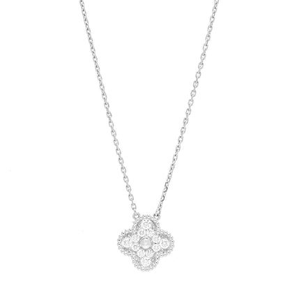 Van Cleef & Arpels 18K White Gold Diamond Vintage Alhambra Pendant Necklace 1 of 8