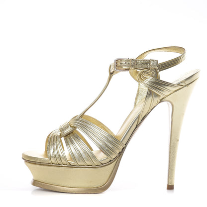 Saint Laurent Metallic Nappa Tribute 105 Platform Sandals 38.5 Gold 1 of 14