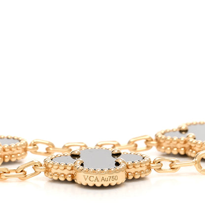 Van Cleef & Arpels 18K Yellow Gold Black Onyx 5 Motifs Vintage Alhambra Bracelet 3 of 5