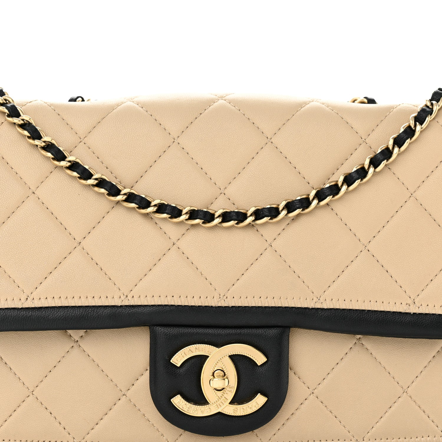 Chanel Calfskin Quilted Medium Graphic Flap Beige Black 7 of 11
